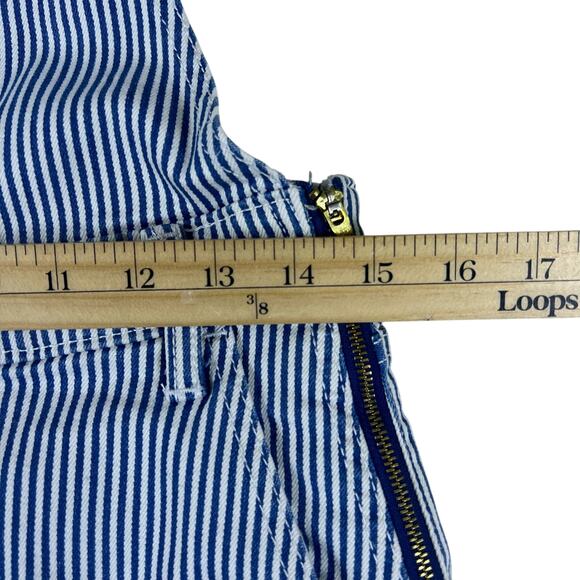 Vintage Railroad Stripe Overalls 2P Blue White Cotton Straight Leg Workwear Chic - Picture 10 of 14